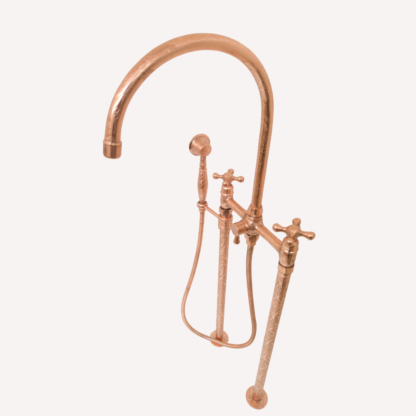 Copper Tub Filler Floor Mounted With Handshower Engraved