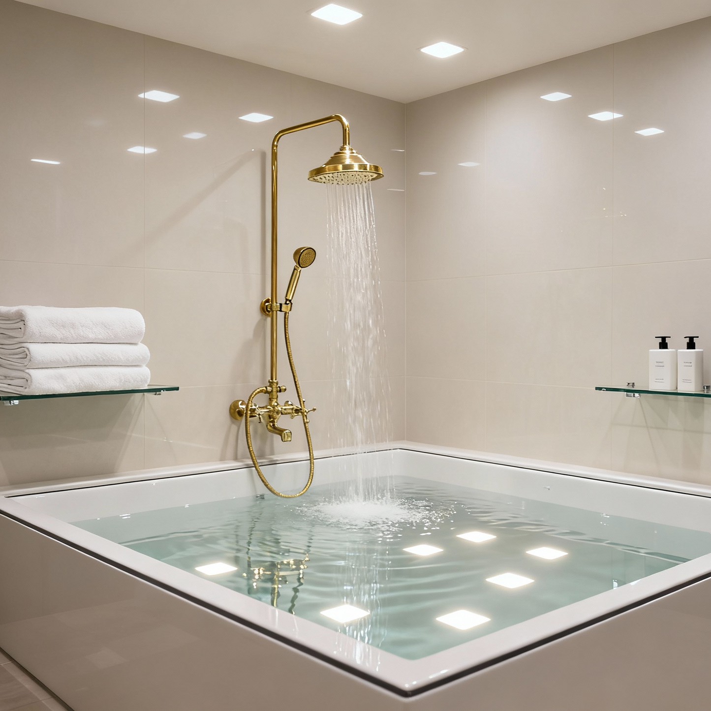 Unlacquered Brass Shower With Tub Filler And Handheld