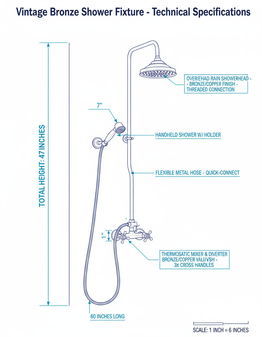 Unlacquered Copper Shower System With Handlhead