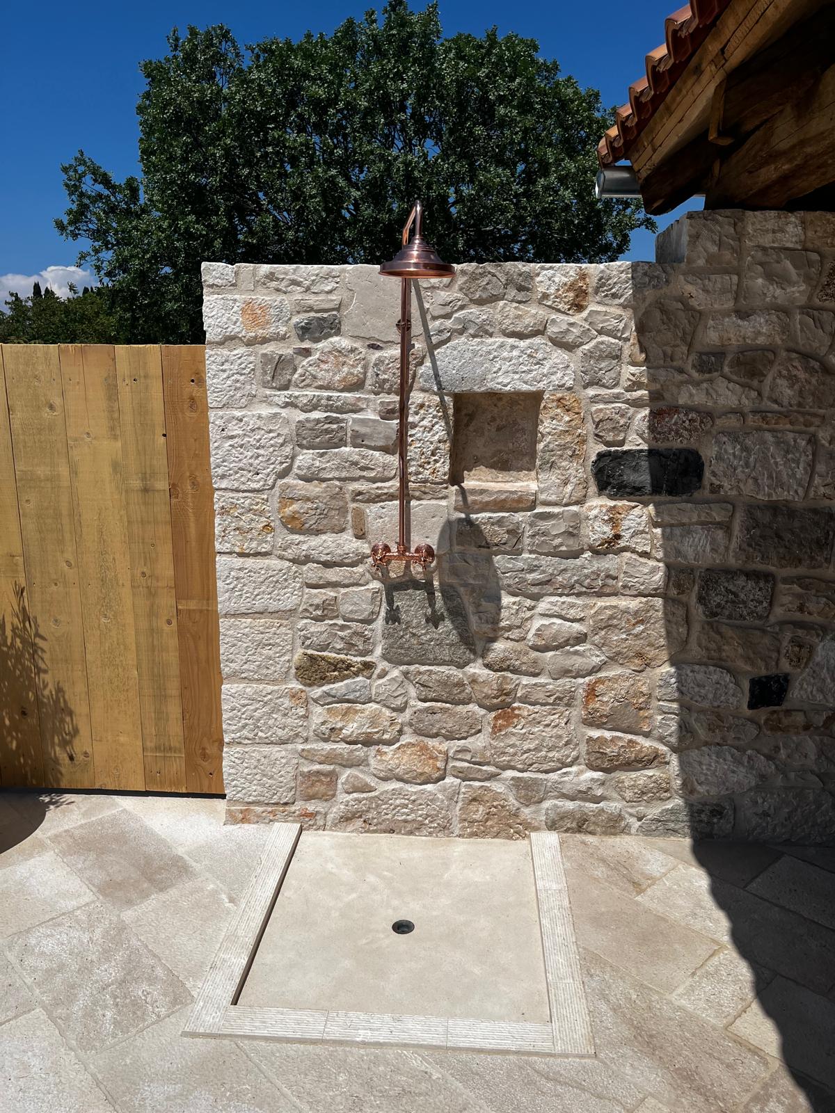 Unlacquered Solid Copper Outdoor Shower — Wall-Mounted Style