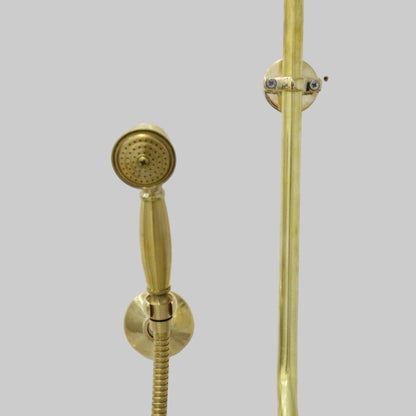 Unlacquered Brass Shower System with Handheld