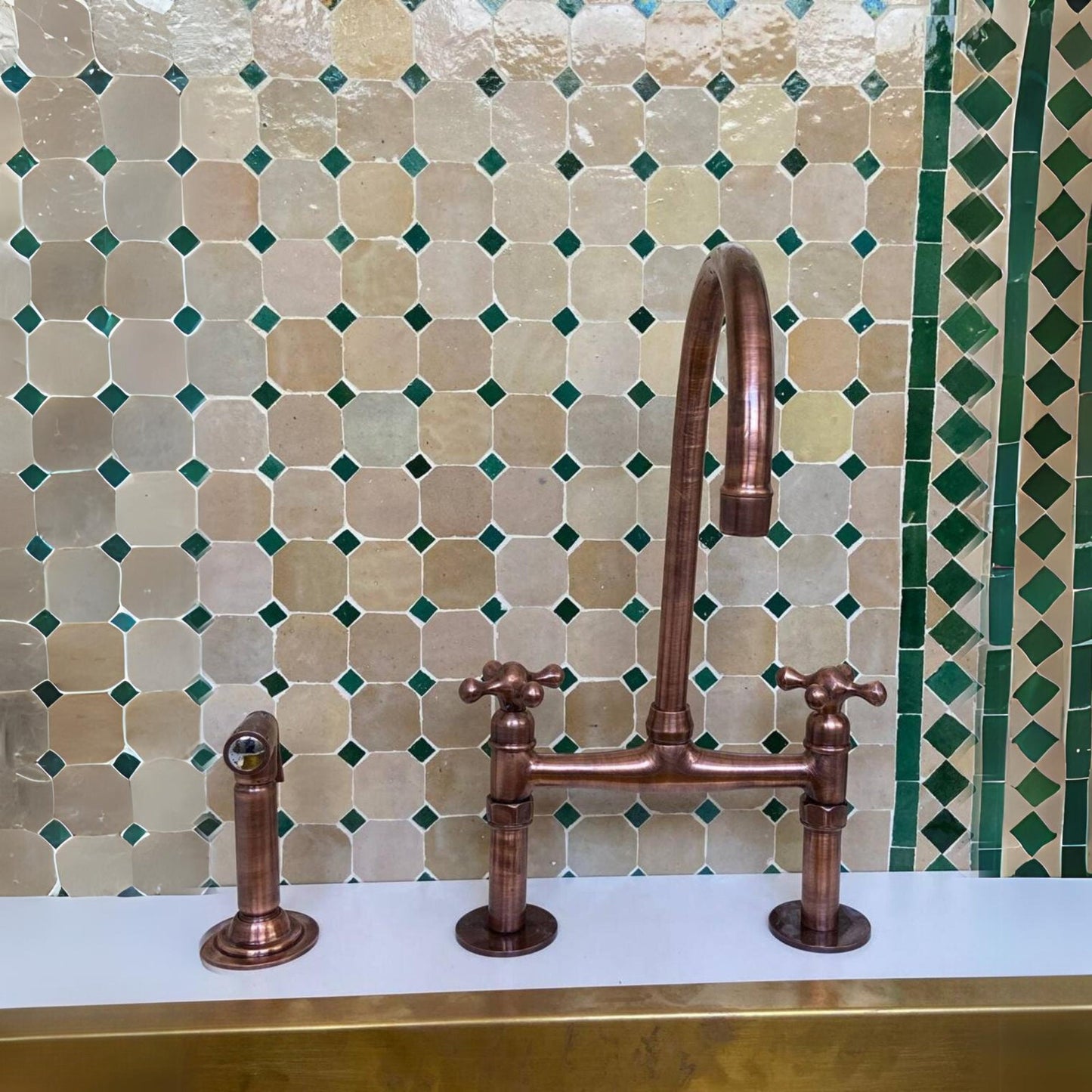 Copper Kitchen Faucet With Straight Legs, Side Sprayer