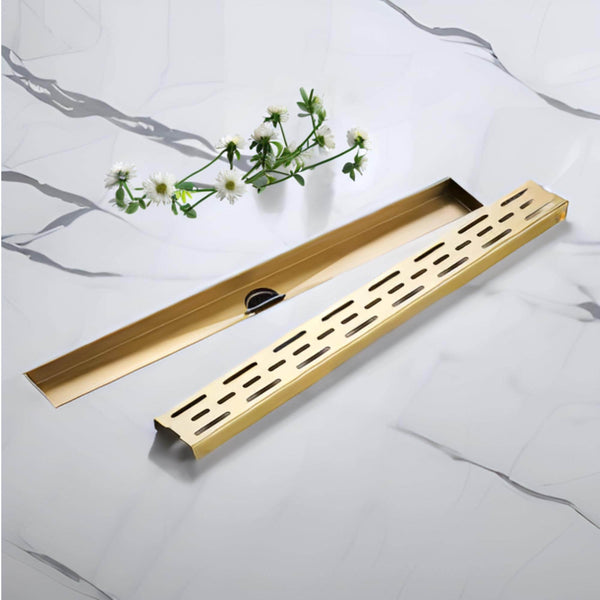 Unlacquered Brass Linear Floor Drain — Handmade, Flush-Set, High-Flow Design