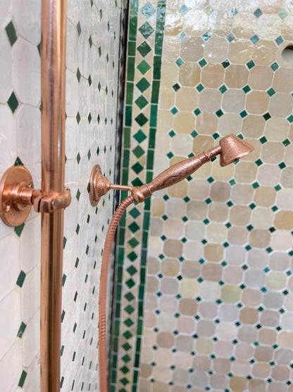 Unlacquered Solid Copper Outdoor Shower — Wall-Mounted Style