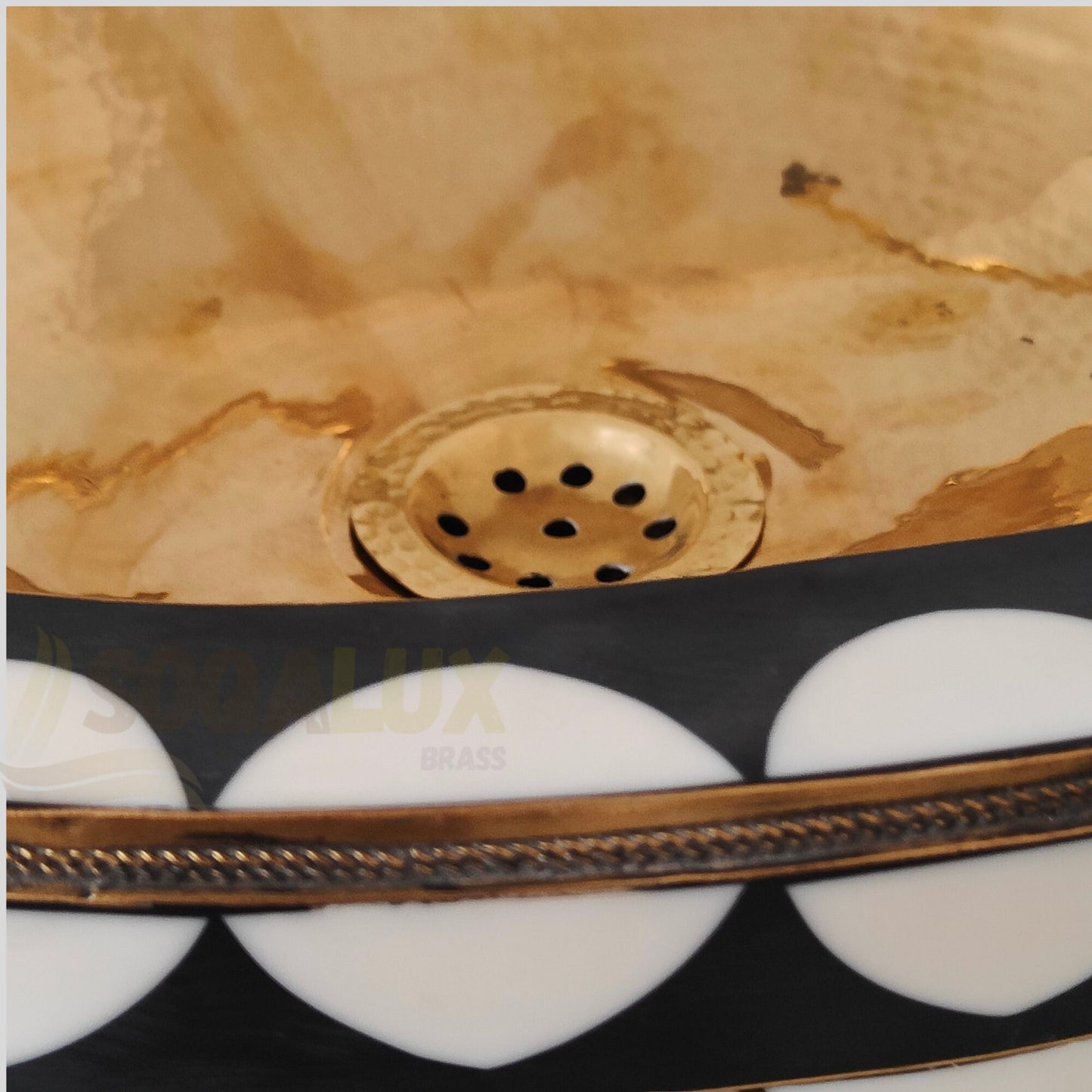 Brass Oval Vessel Sink - Black Resin And Bone Handcrafted