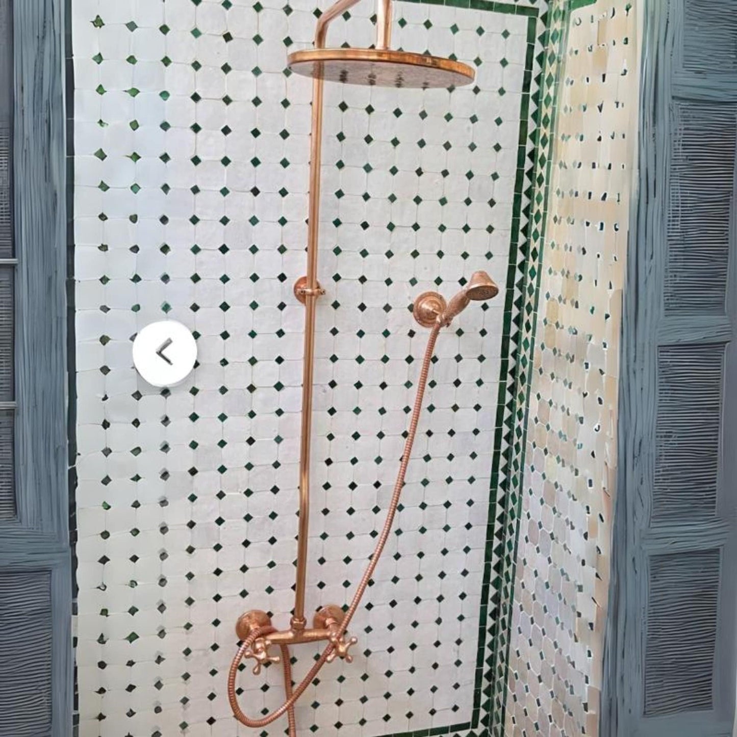 Unlacquered Solid Copper Outdoor Shower — Wall-Mounted Style