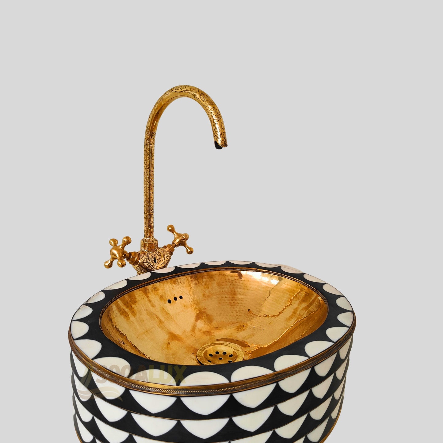 Brass Oval Vessel Sink - Black Resin And Bone Handcrafted