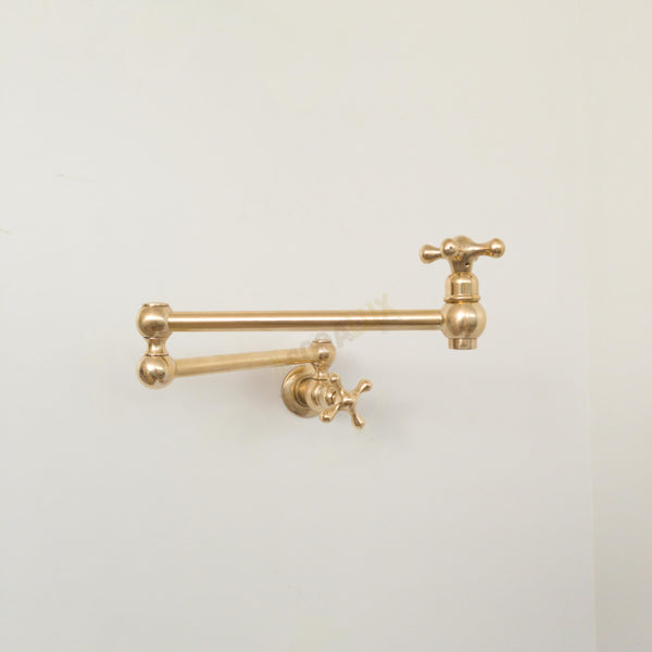 Wall-Mount Brass Pot Filler Faucet — Unlacquered Raw Brass, Vintage Design