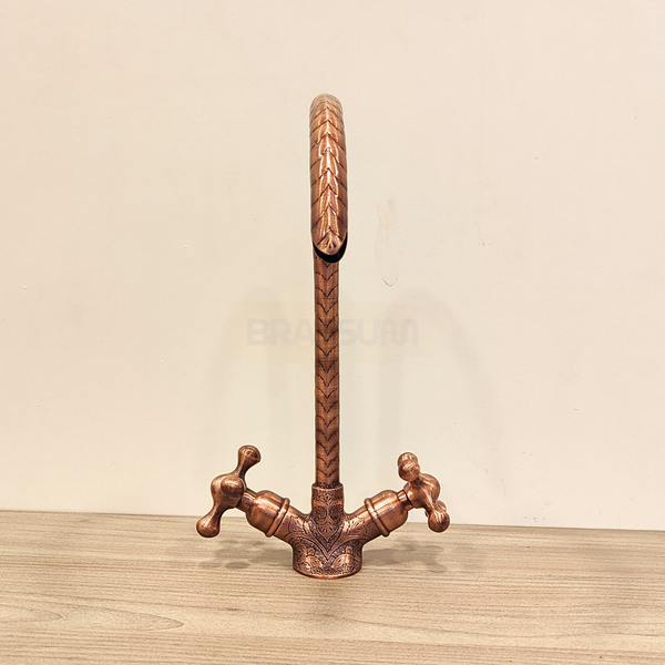 Handmade Hammered Copper Bathroom Faucet – Solid Copper Double Handle Mixer Tap