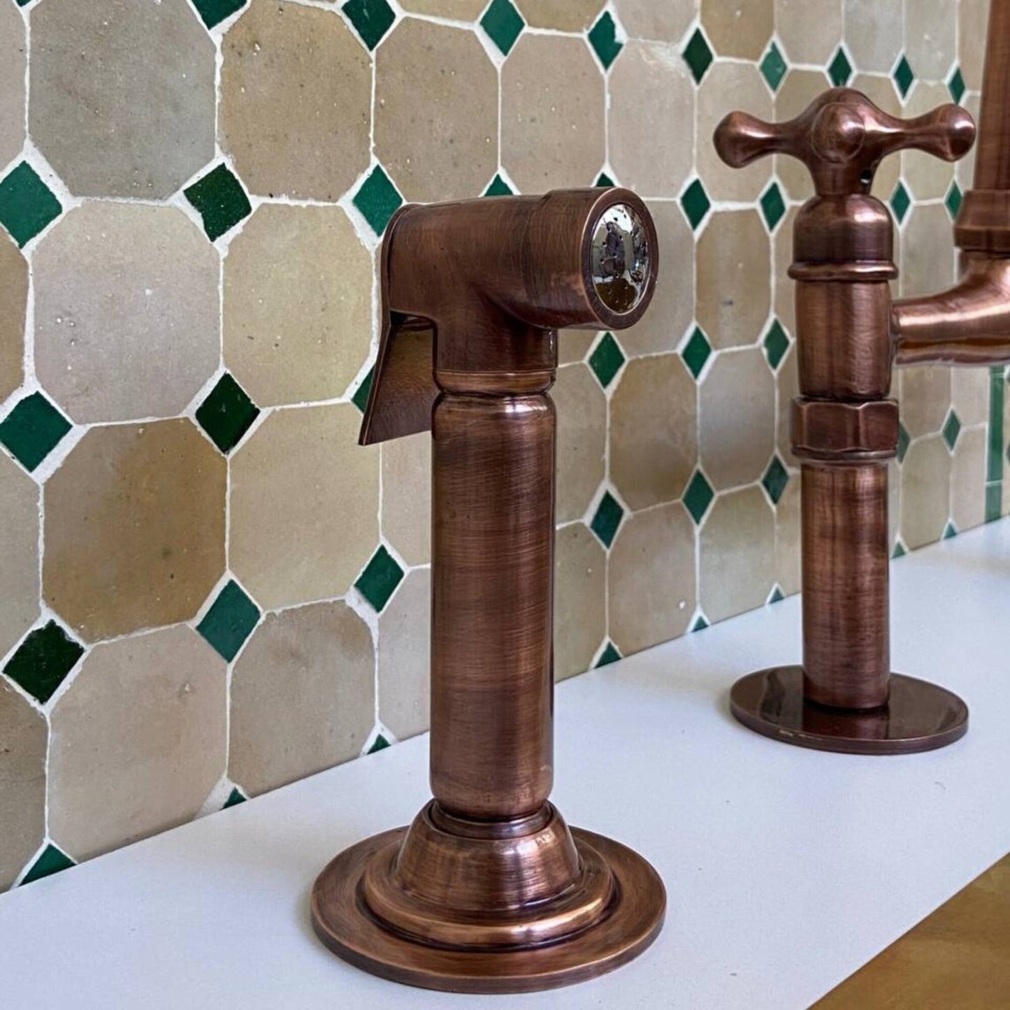 Copper Kitchen Faucet With Straight Legs, Side Sprayer