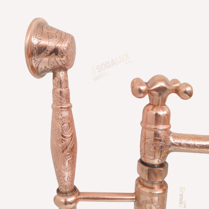 Copper Tub Filler Floor Mounted With Handshower Engraved