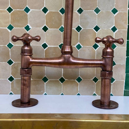 Copper Kitchen Faucet With Straight Legs, Side Sprayer