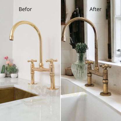 Unlacquered Brass Kitchen Faucet With Linear Legs