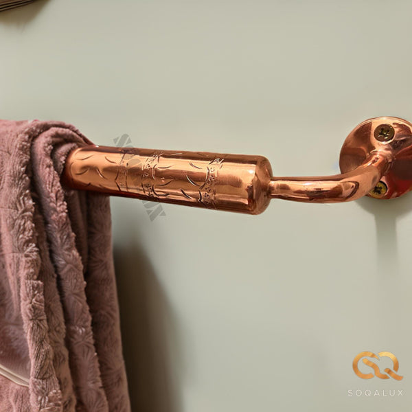 Handcrafted Solid Copper Towel Bar - Rustic Bathroom Decor, Farmhouse Style, Durable Wall-Mounted Towel Rack