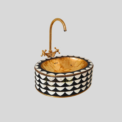 Brass Oval Vessel Sink - Black Resin And Bone Handcrafted