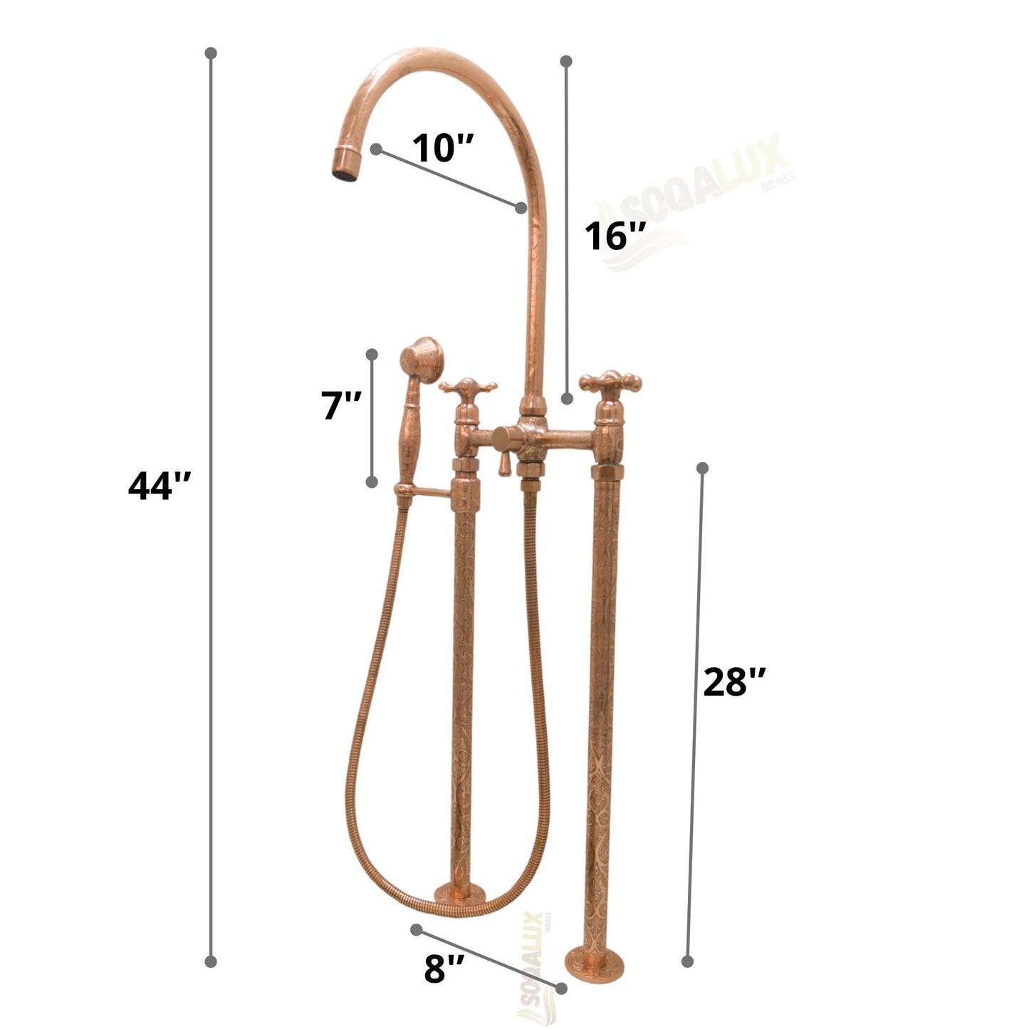 Copper Tub Filler Floor Mounted With Handshower Engraved