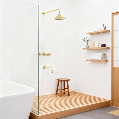 Brass Shower System, Tub Filler And Head Shower