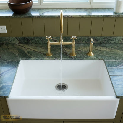 Unlacquered Brass Bridge Kitchen Faucet with Side Sprayer