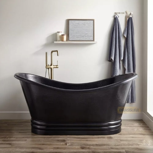 Handmade Black Copper Bathtub – Double Slipper Freestanding Design