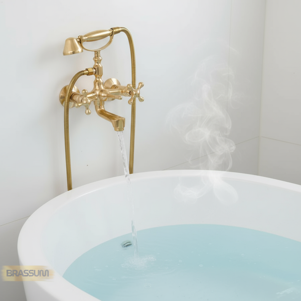 Unlacquered Brass Bathtub Fixture – Wall Mounted Faucet with Handheld Shower for Modern Bathroom