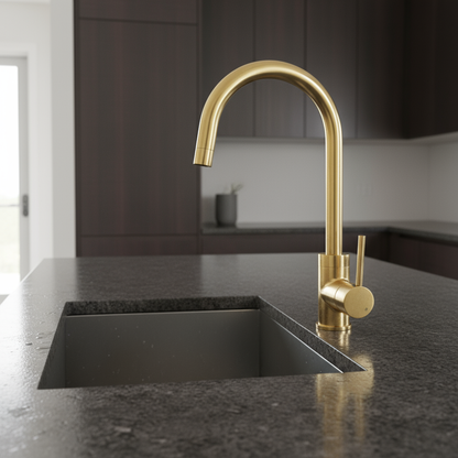 Unlacquered Brass Faucet – Single Handle with Swivel Spout