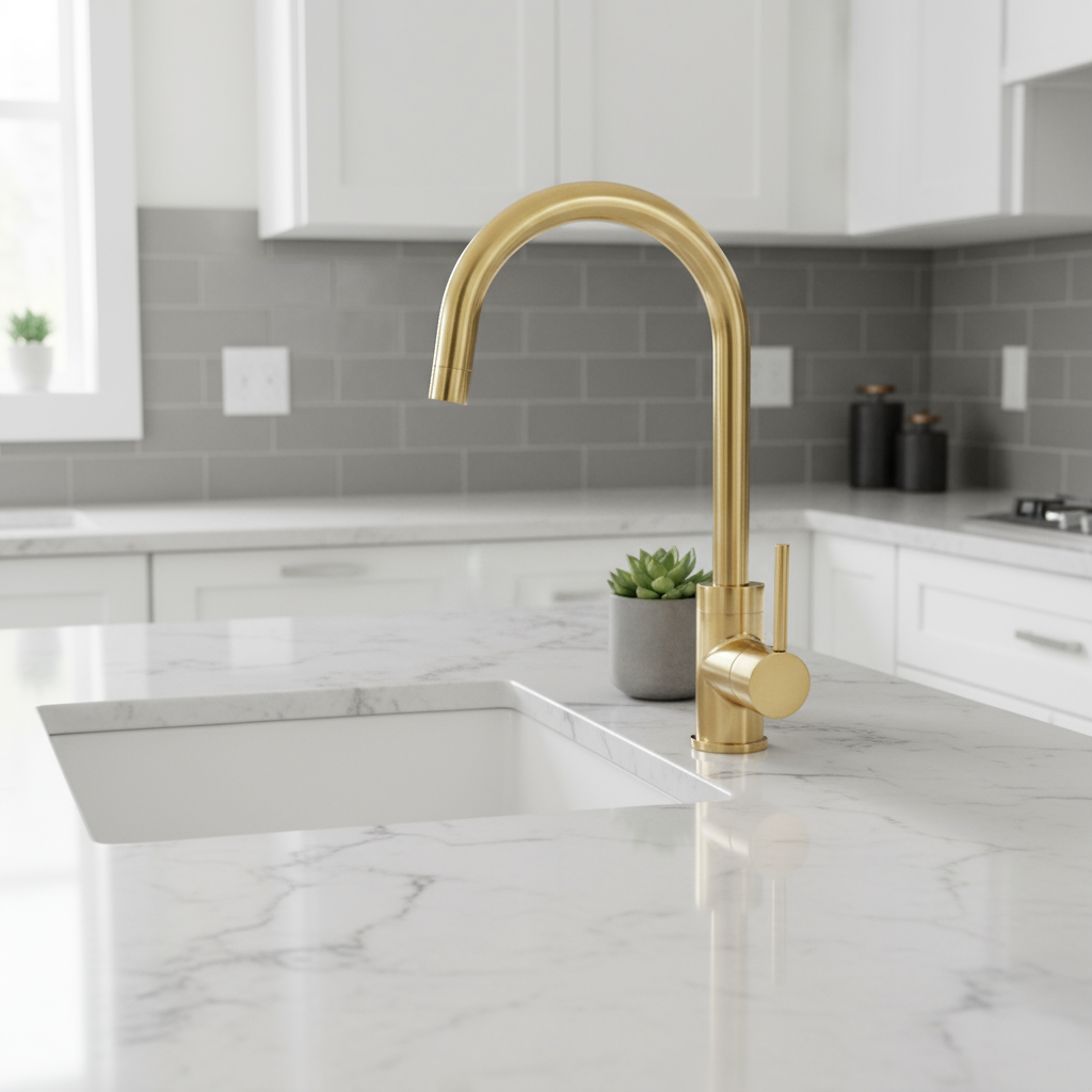 Unlacquered Brass Faucet – Single Handle with Swivel Spout