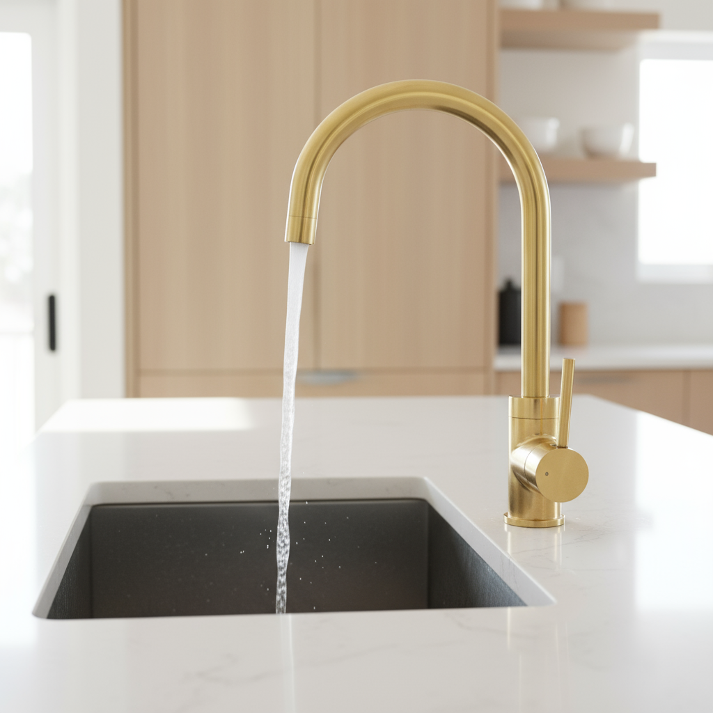 Unlacquered Brass Faucet – Single Handle with Swivel Spout