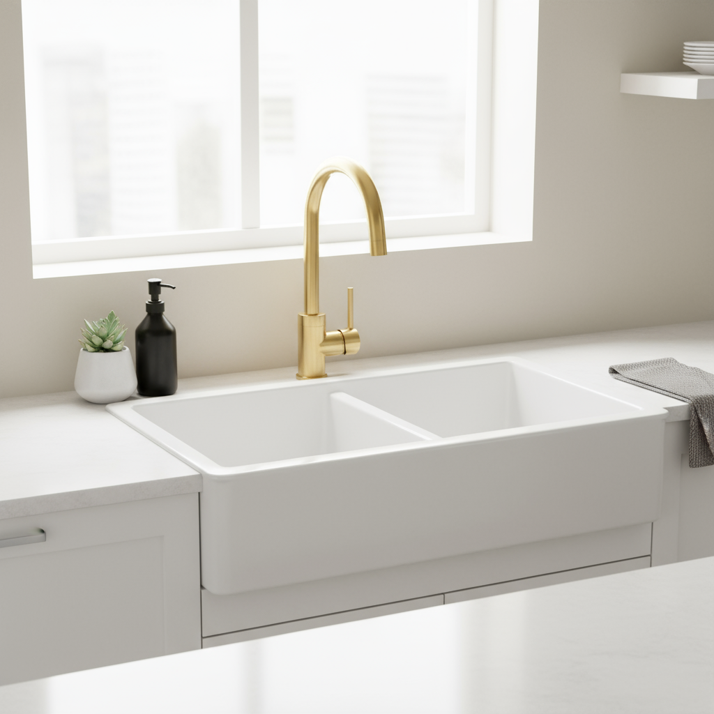 Unlacquered Brass Faucet – Single Handle with Swivel Spout