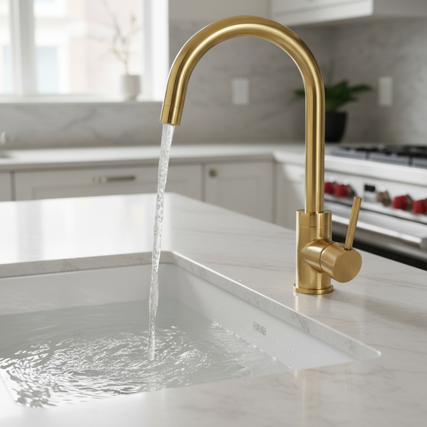 Unlacquered Brass Kitchen Faucet – Wall-Mounted Single Handle with Swivel Spout