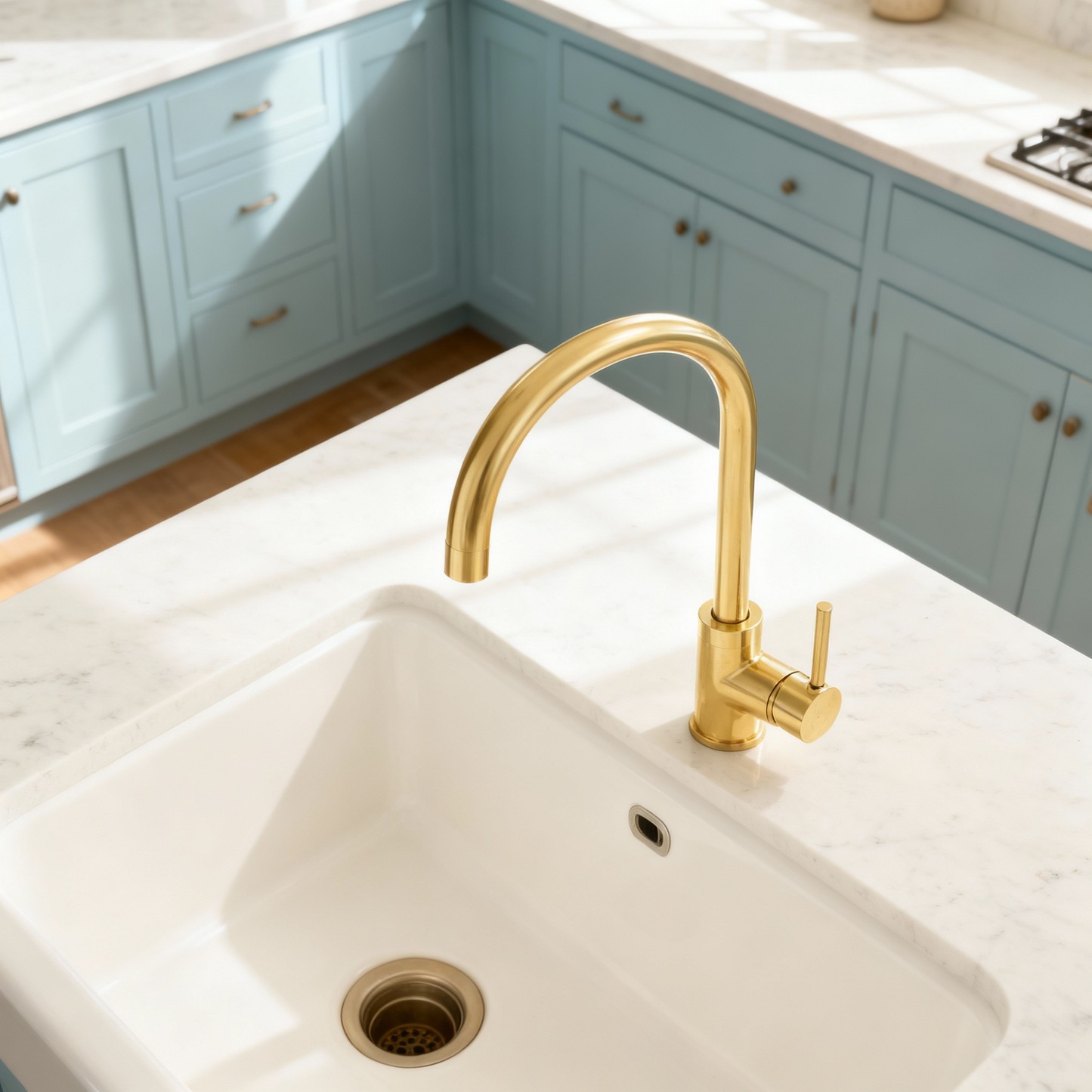 Unlacquered Brass Faucet – Single Handle with Swivel Spout