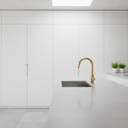 Unlacquered Brass Pull Down Kitchen Faucet – Single Handle, 360° Swivel