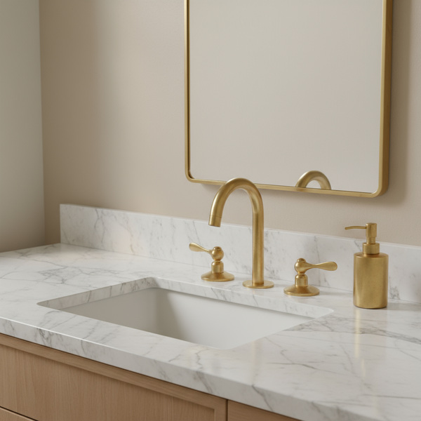 Unlacquered Solid Brass Vintage Faucet – 3-Hole Deck Mount