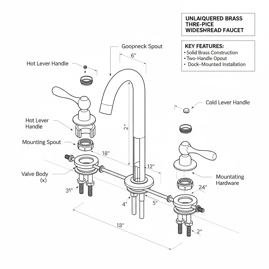 Unlacquered Brass Faucet – 3-Hole Deck Mount