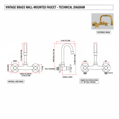 Unlacquered Brass Wall Mounted Faucet