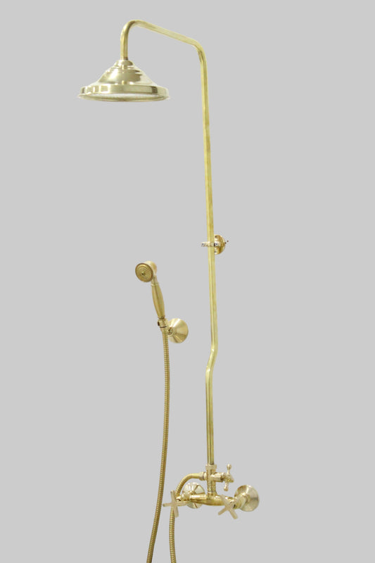 Unlacquered Brass Shower System with Handheld