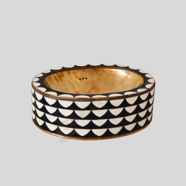 Luxury Moroccan Oval Vessel Sink - Black Resin And Bone Handcrafted Bathroom Sink - Unique Artisan Vanity Basin