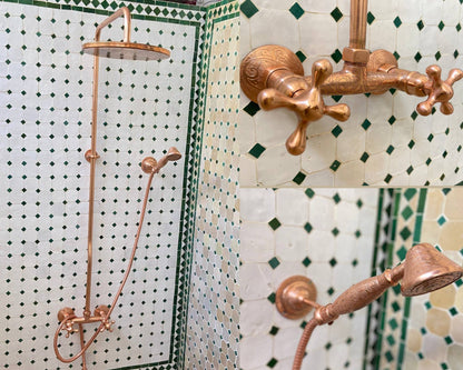 Unlacquered Solid Copper Outdoor Shower — Wall-Mounted Style