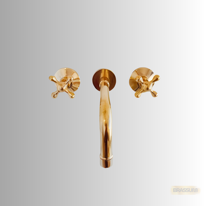 Solid Brass Wall Mount Faucet with Cross Handles
