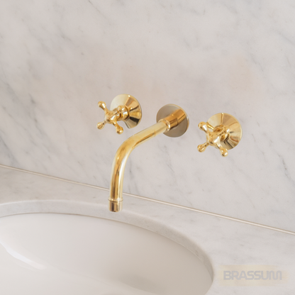 Solid Brass Wall Mount Faucet with Cross Handles
