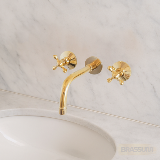 Solid Brass Wall Mount Faucet with Cross Handles