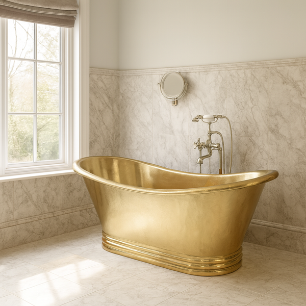 Unlacquered Solid Brass Freestanding Bathtub – Handmade Slipper Soaking Tub