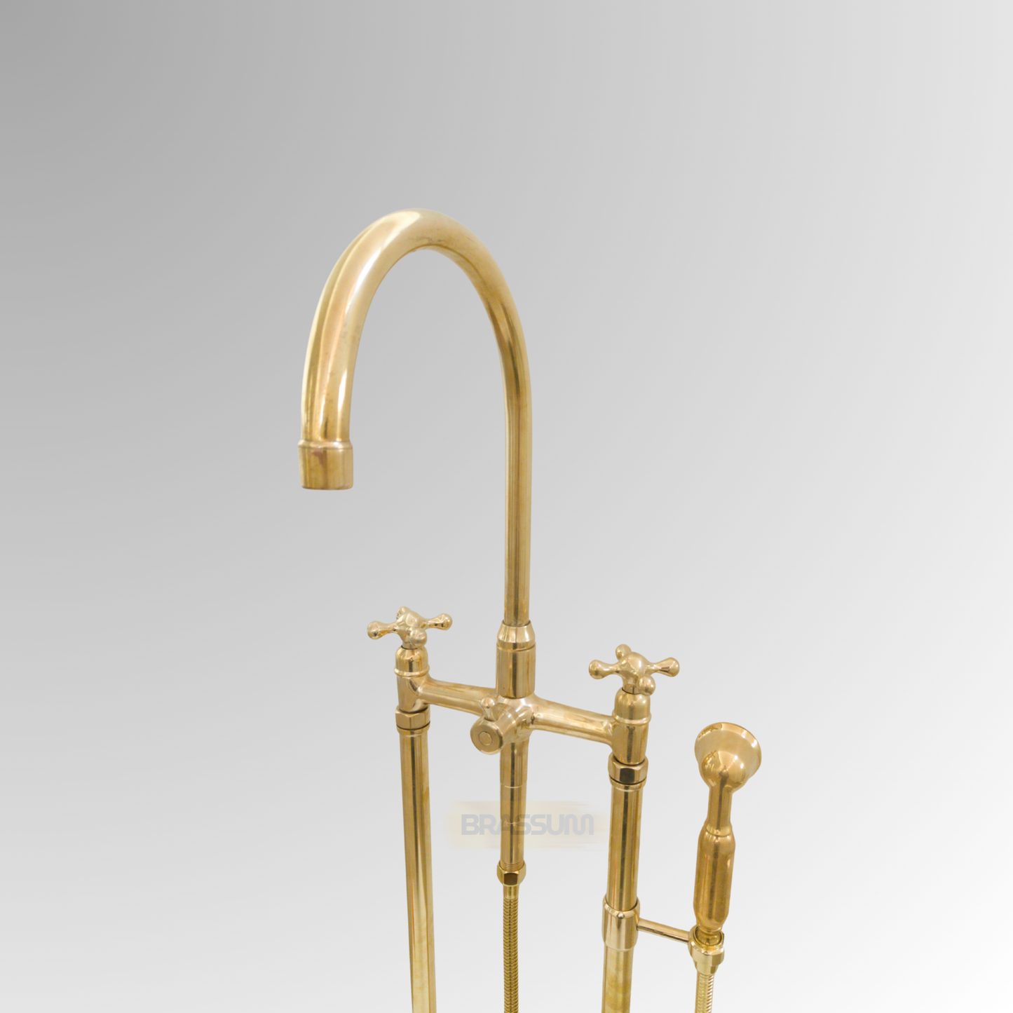 Unlacquered Brass Freestanding Bathtub Faucet with Hand Shower
