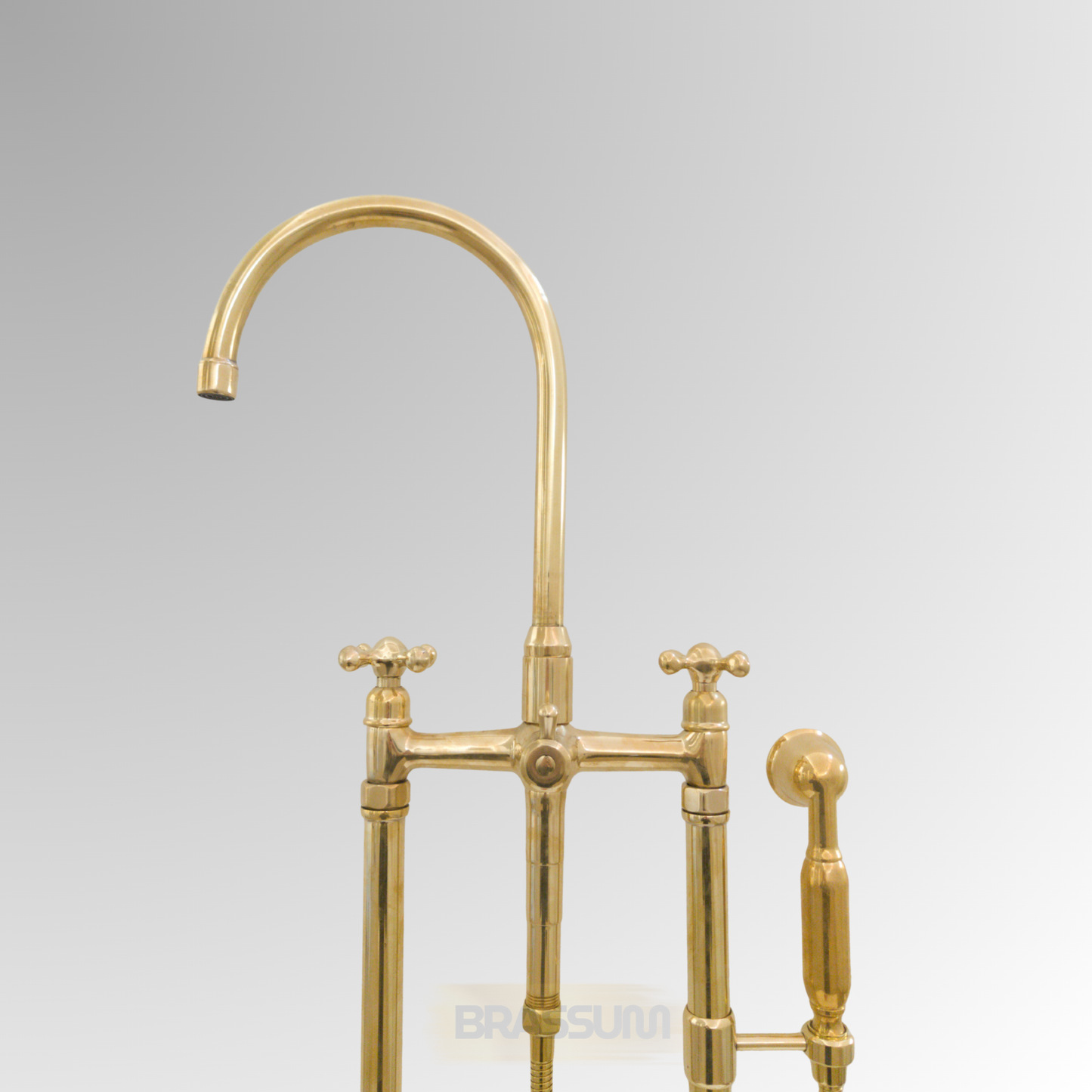 Unlacquered Brass Freestanding Bathtub Faucet with Hand Shower
