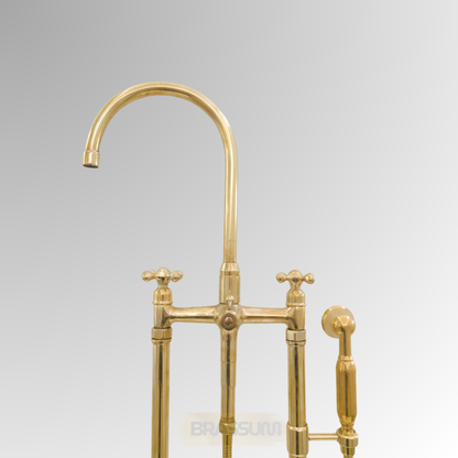 Unlacquered Brass Freestanding Bathtub Faucet with Hand Shower