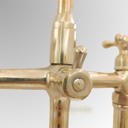 Unlacquered Brass Freestanding Bathtub Faucet with Hand Shower
