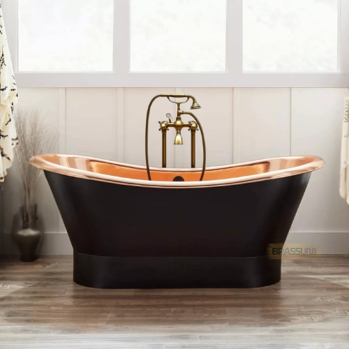 Handcrafted Black Copper Bathtub – Double Slipper Freestanding Design