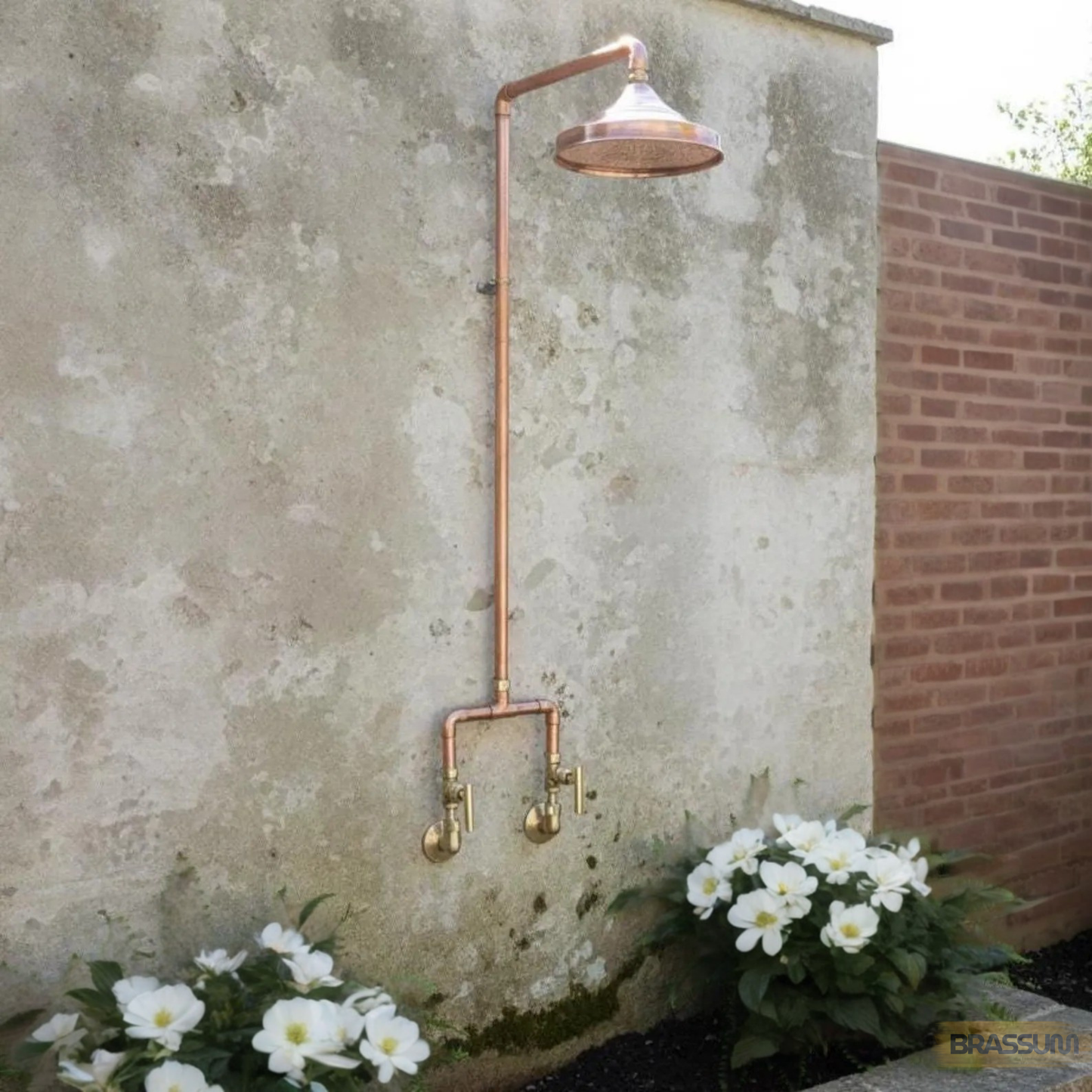 Unlacquered Solid Copper And Brass Outdoor Shower