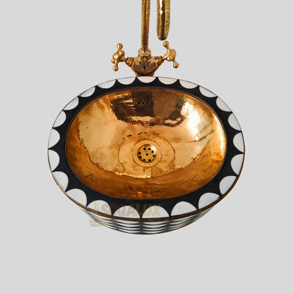 Brass Oval Vessel Sink - Black Resin And Bone Handcrafted