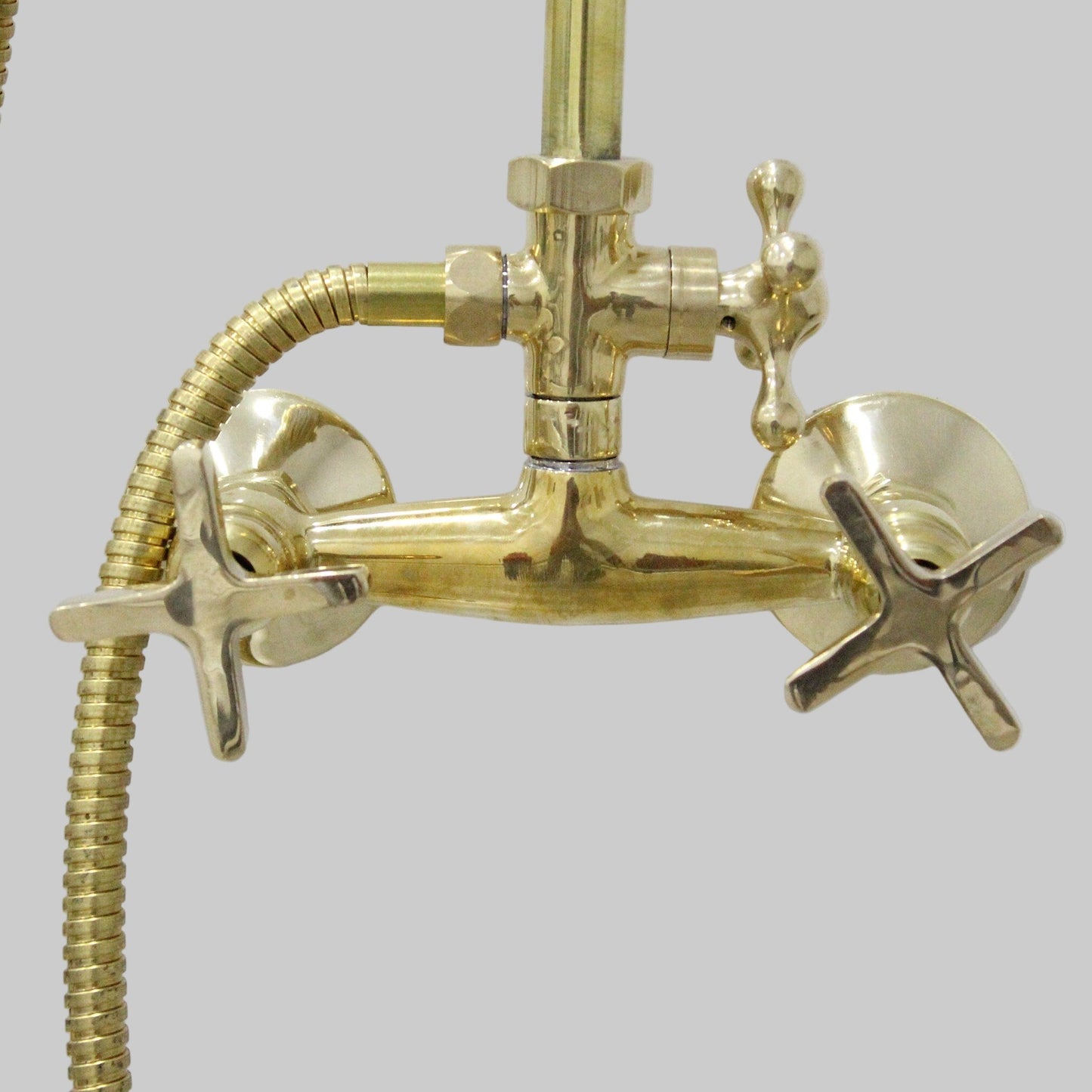 Unlacquered Brass Shower System with Handheld