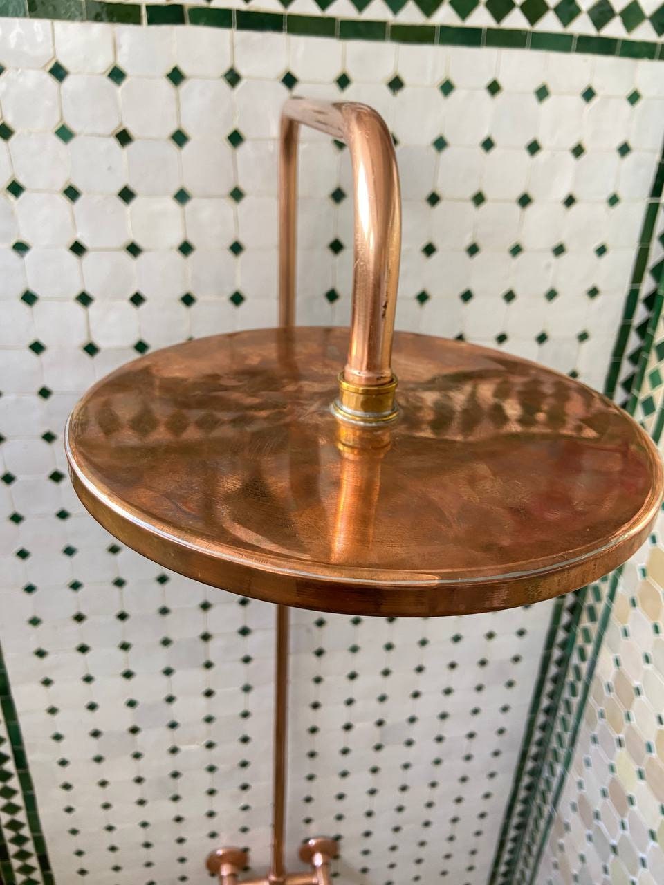 Unlacquered Solid Copper Outdoor Shower — Wall-Mounted Style